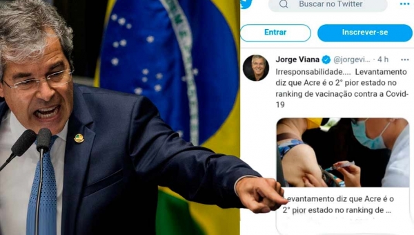 No Twitter, Jorge Viana chama de “irresponsabilidade” a lentidão no processo de vacinação no Acre